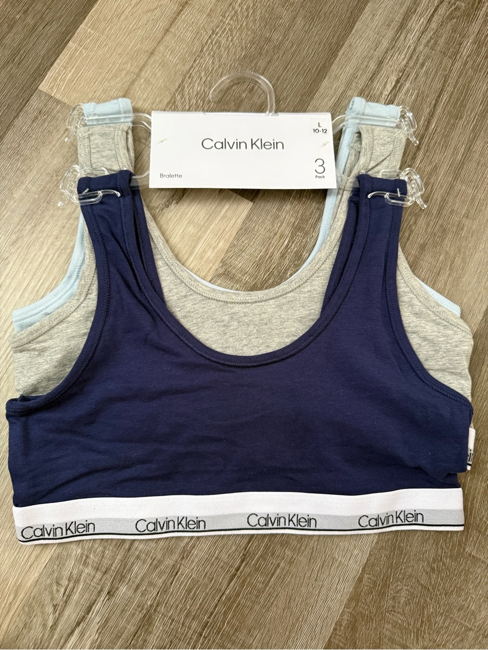 Calvin Klein 3-Pack Bralettes - Navy, Heather Gray, Light Blue